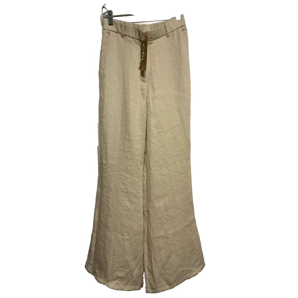 OGL Off White European Linen Mid Rise Flared Pant Size XS Regular Length Luxury - Picture 4 of 5